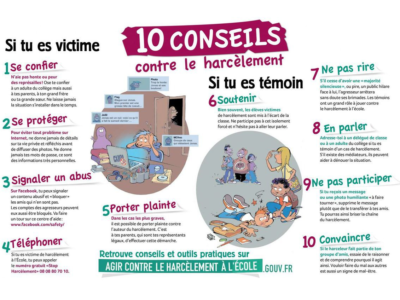 B2 – Afixa: <i>“10 conseils contre le harcèlement”</i> – Eskola-jazarpena